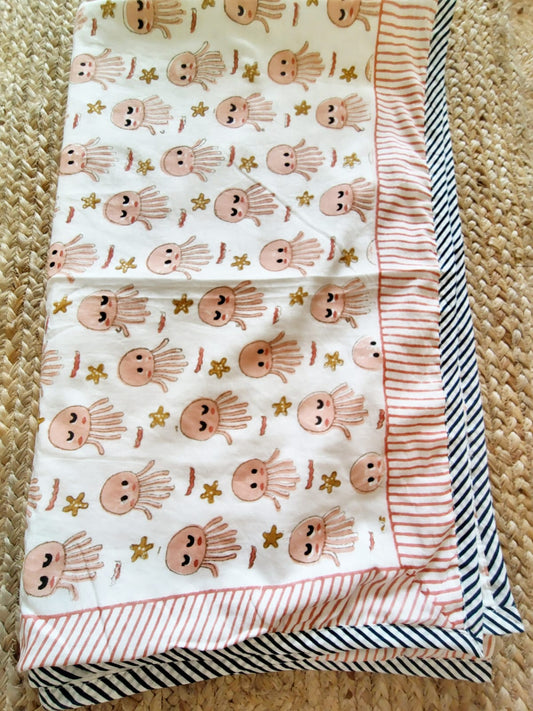 Jelly Fish Print Kids Hand Block Reversible Dohar