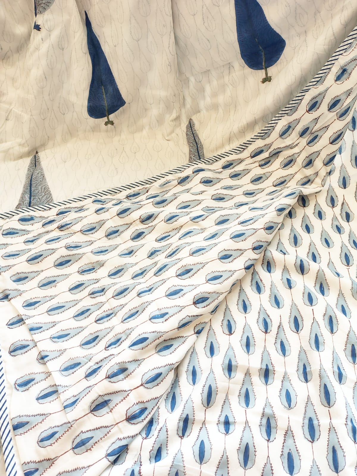 Begum Blue Pine Hand Block Reversible Dohar