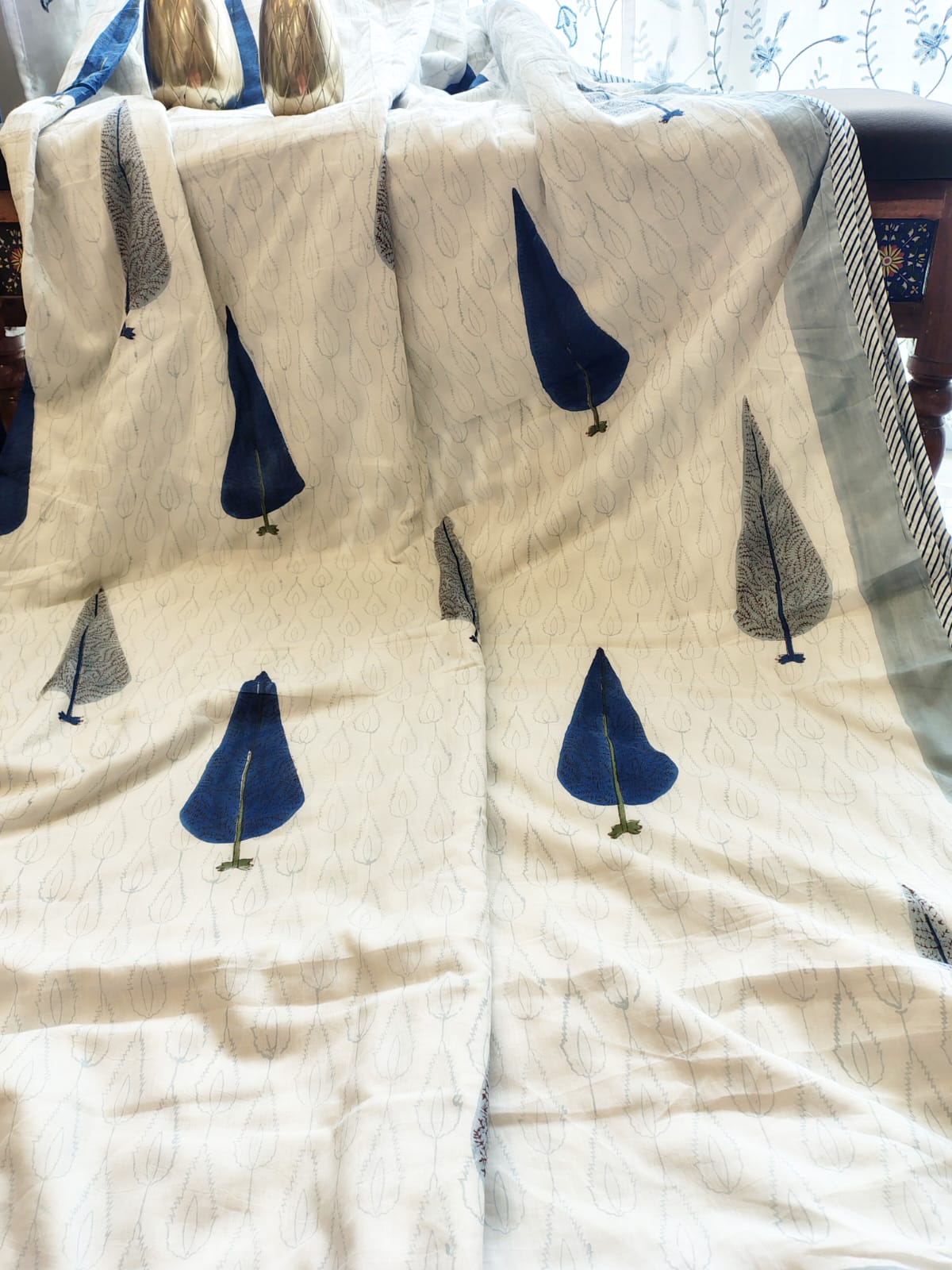Begum Blue Pine Hand Block Reversible Dohar