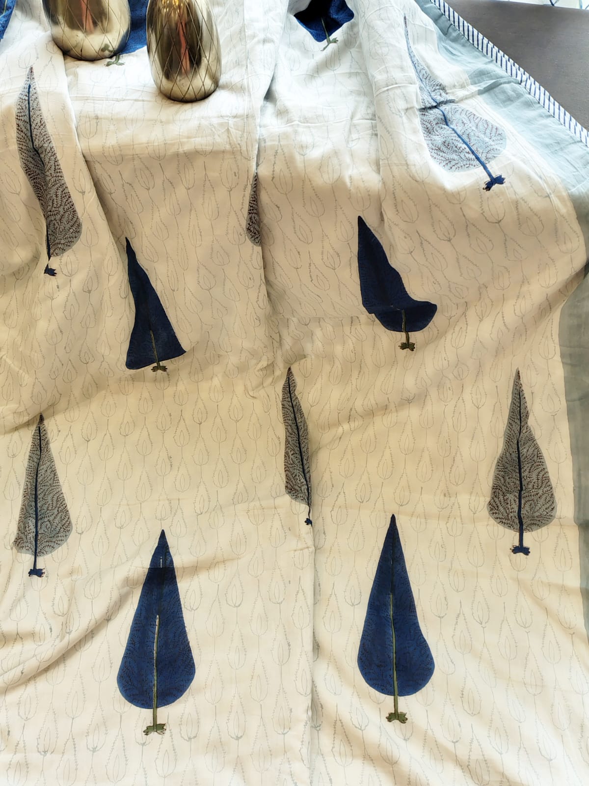Begum Blue Pine Hand Block Reversible Dohar
