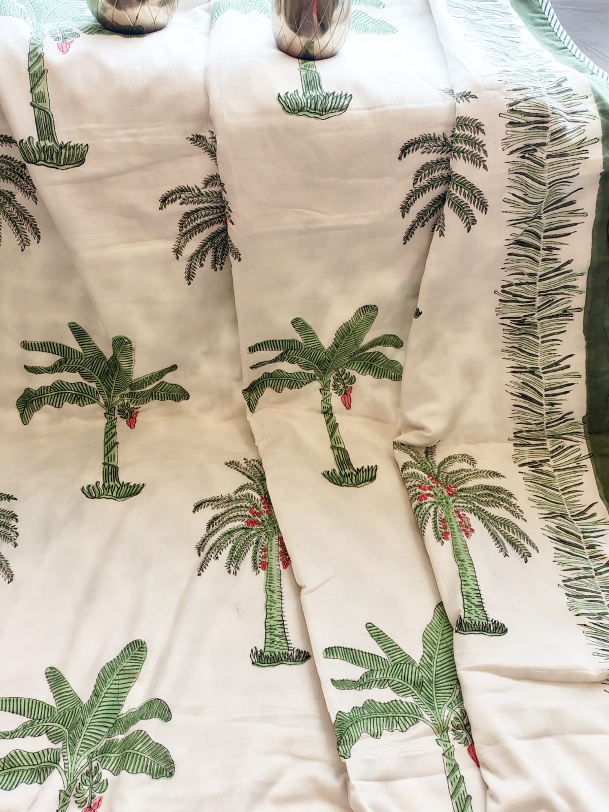 Green Palm Tree Hand Block Reversible Dohar