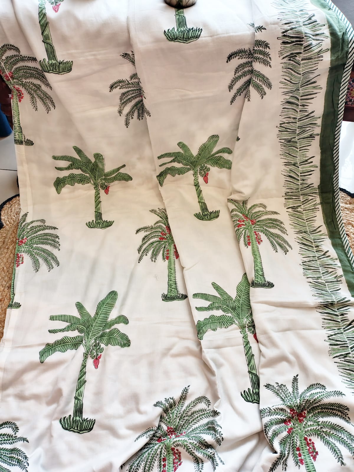 Green Palm Tree Hand Block Reversible Dohar