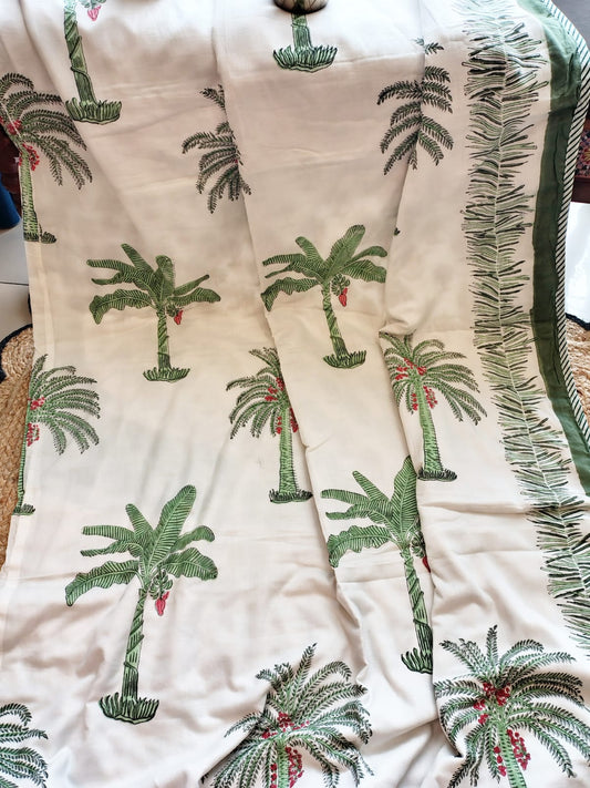 Green Palm Tree Hand Block Reversible Dohar