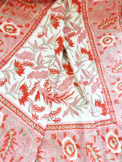 Orange Peacock Hand Block Reversible Dohar