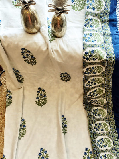 Blue Floral Bunch Hand Block Reversible Dohar