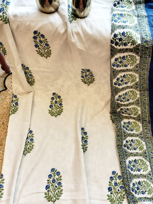 Blue Floral Bunch Hand Block Reversible Dohar