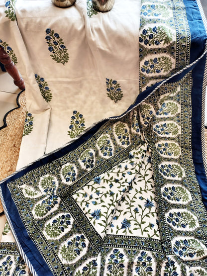 Blue Floral Bunch Hand Block Reversible Dohar