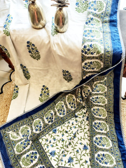 Blue Floral Bunch Hand Block Reversible Dohar