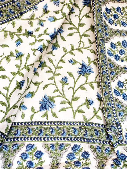 Blue Floral Bunch Hand Block Reversible Dohar