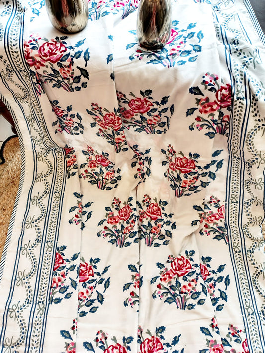 Red Roses Hand Block Reversible Dohar