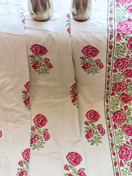 Begum Rose Bunch Hand Block Reversible Dohar