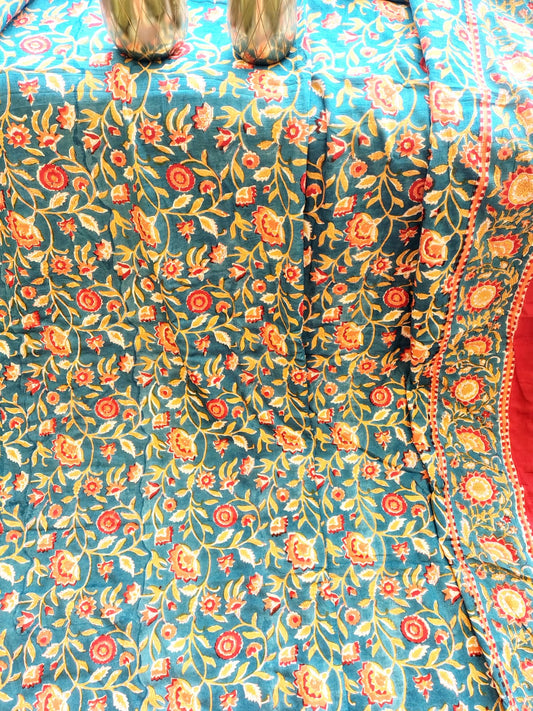 Begum Blue Floral Hand Block Reversible Dohar