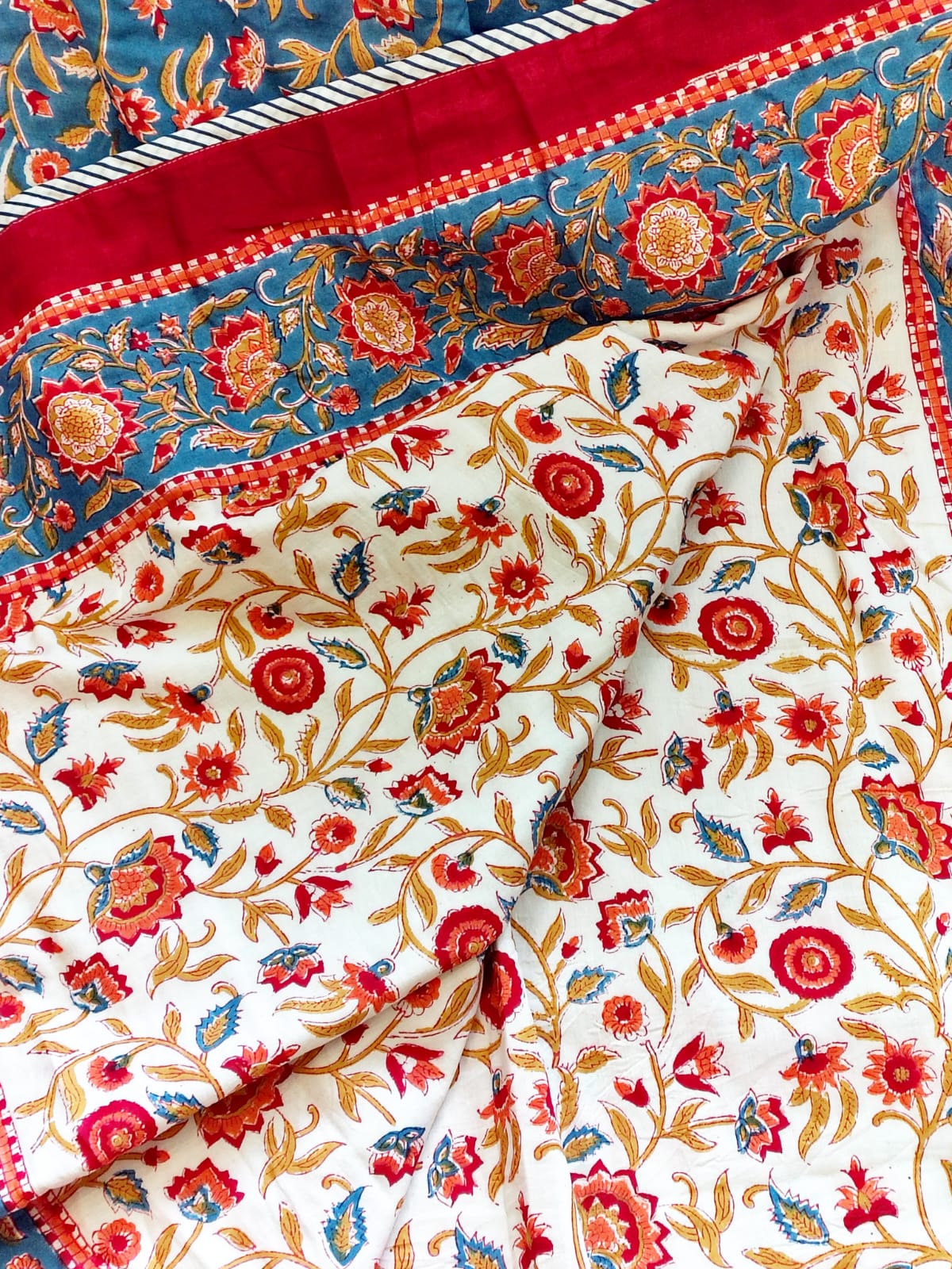 Begum Blue Floral Hand Block Reversible Dohar