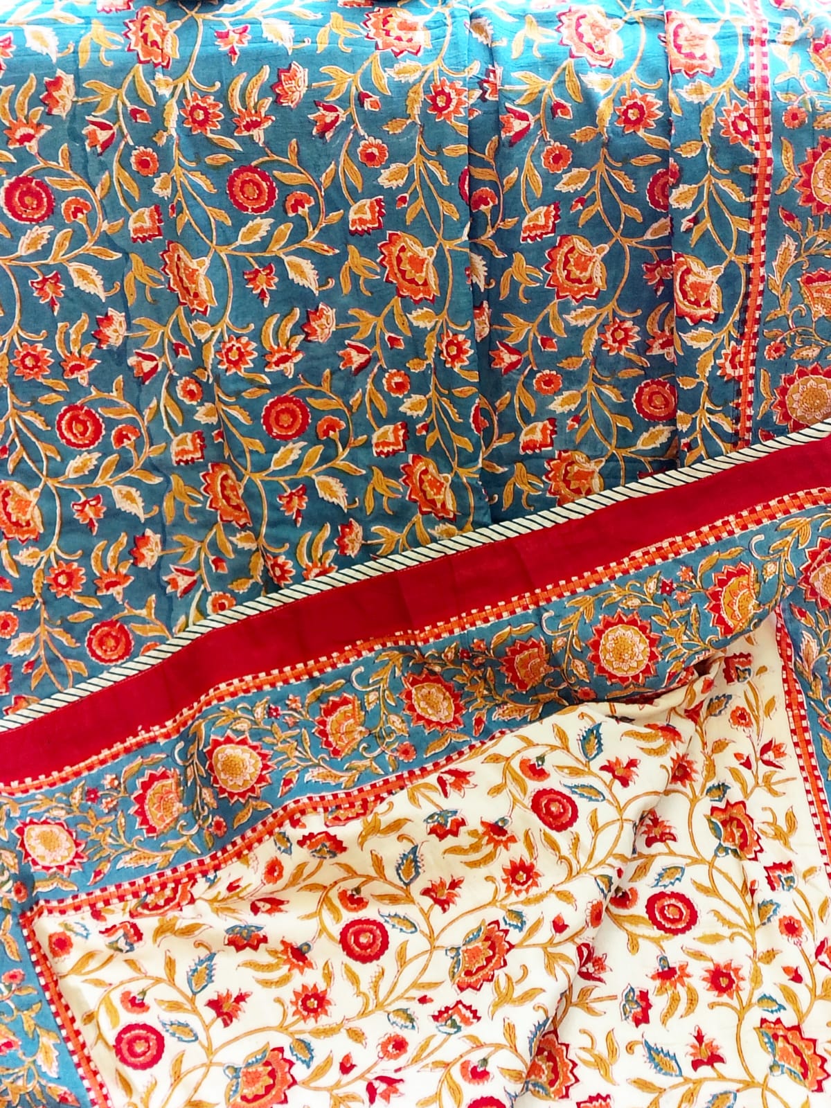 Begum Blue Floral Hand Block Reversible Dohar