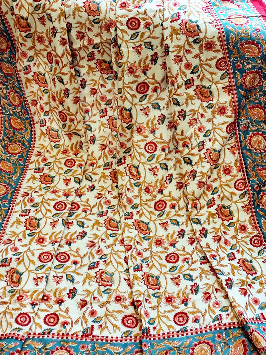 Begum White Floral Hand Block Reversible Dohar