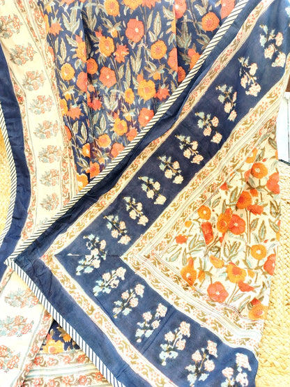 Orange Marie Hand Block Reversible Dohar