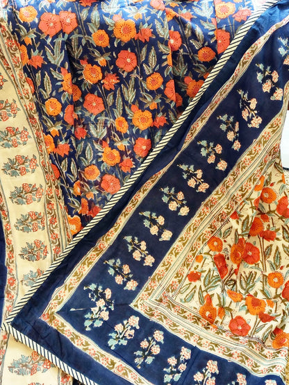 Orange Marie Hand Block Reversible Dohar