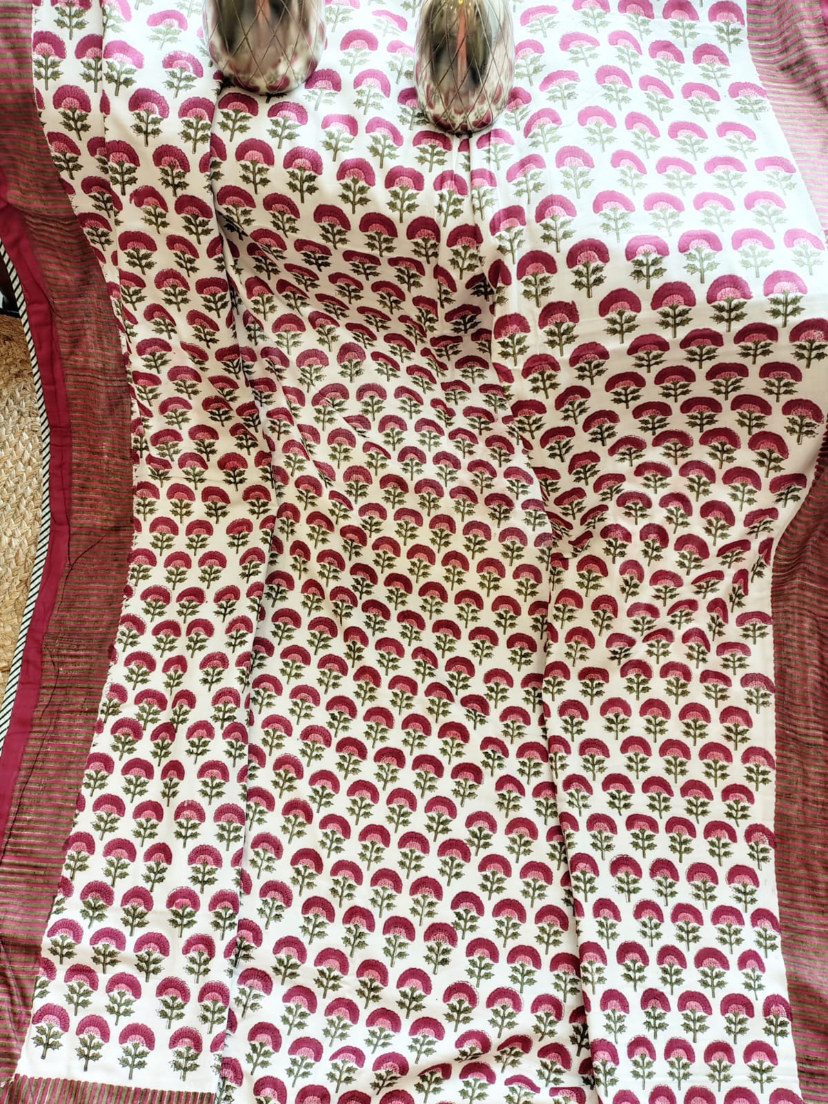 Red Floral Jaal Hand Block Reversible Dohar
