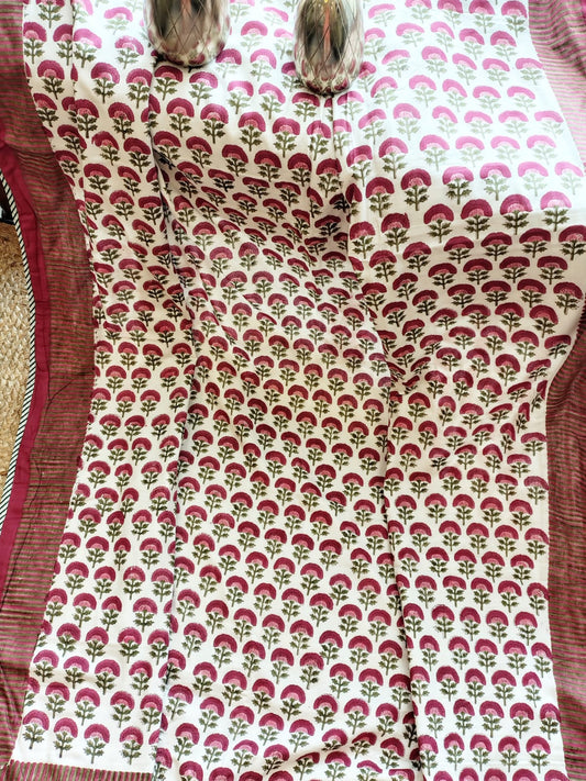 Red Floral Jaal Hand Block Reversible Dohar