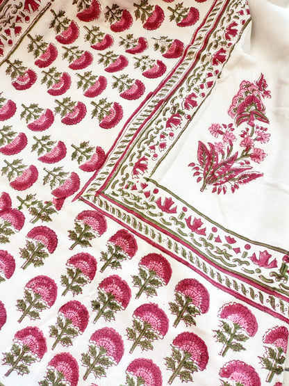 Red Floral Jaal Hand Block Reversible Dohar