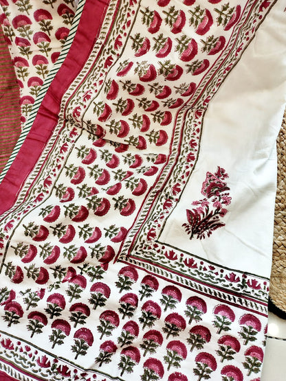 Red Floral Jaal Matching Bedsheet & Dohar Set