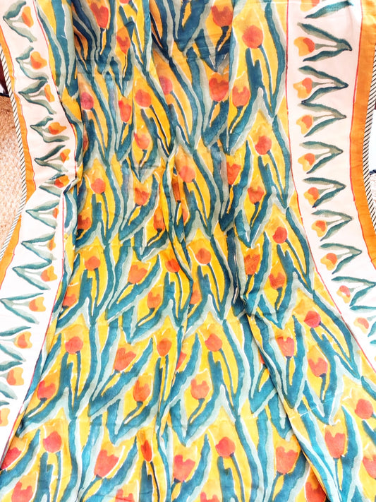 Yellow Tulip Hand Block Reversible Dohar