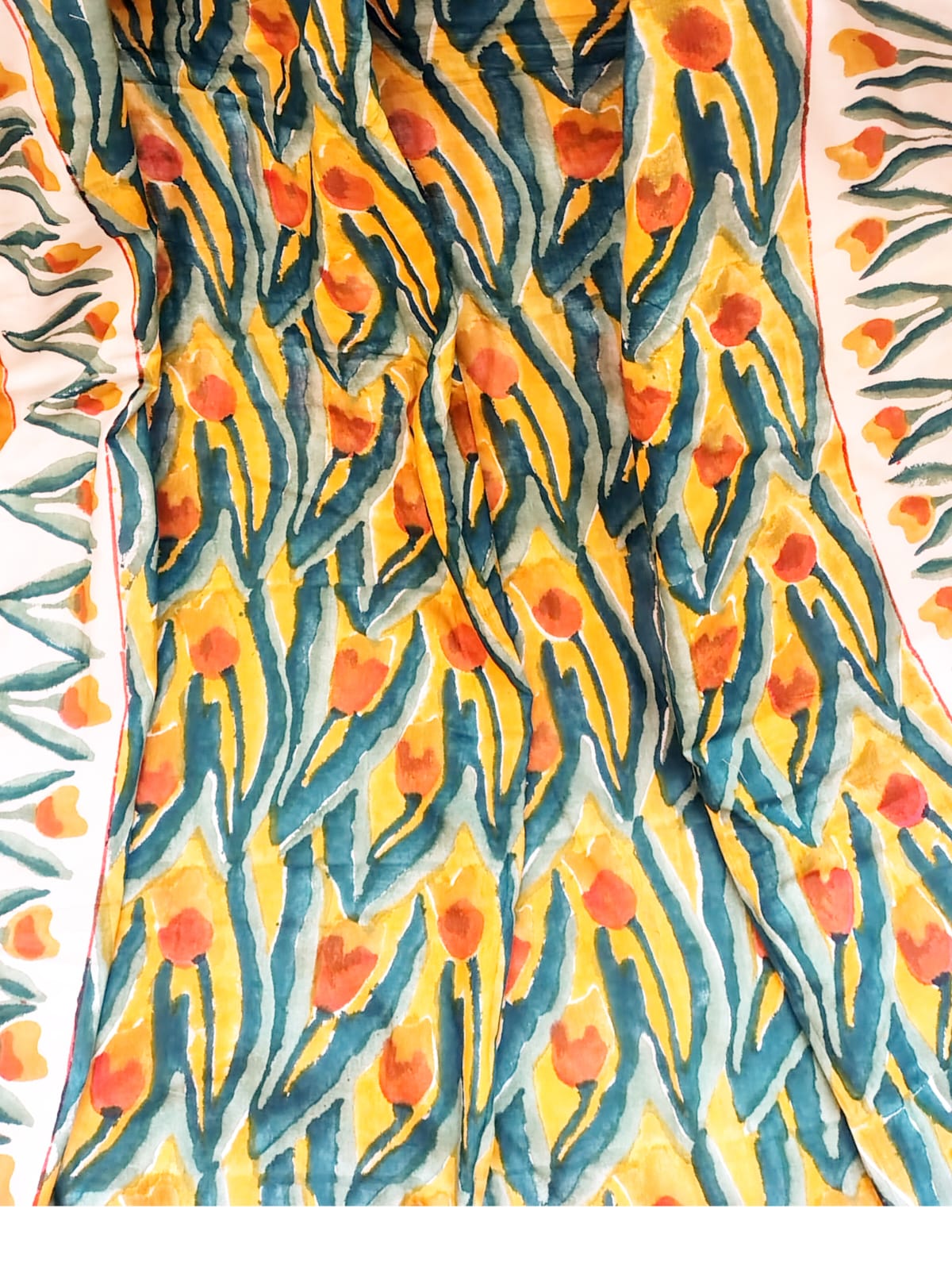 Yellow Tulip Hand Block Reversible Dohar