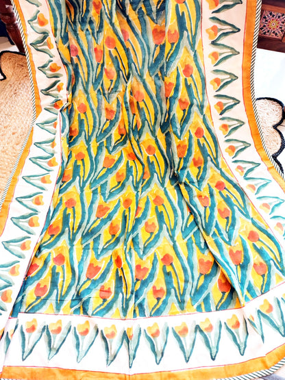 Yellow Tulip Hand Block Reversible Dohar