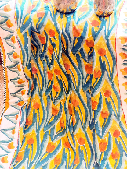 Yellow Tulip Hand Block Reversible Dohar