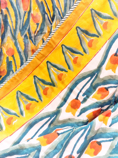 Yellow Tulip Hand Block Reversible Dohar