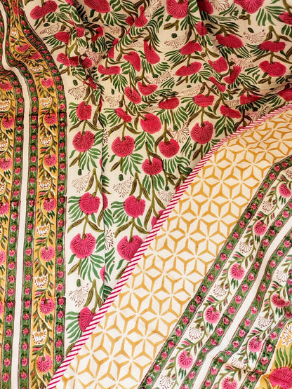 Pink Blossom Hand Block Reversible Dohar
