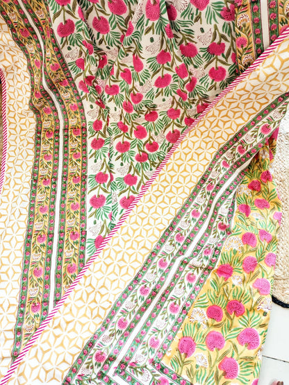 Pink Blossom Hand Block Reversible Dohar