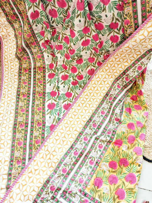 Pink Blossom Hand Block Reversible Dohar