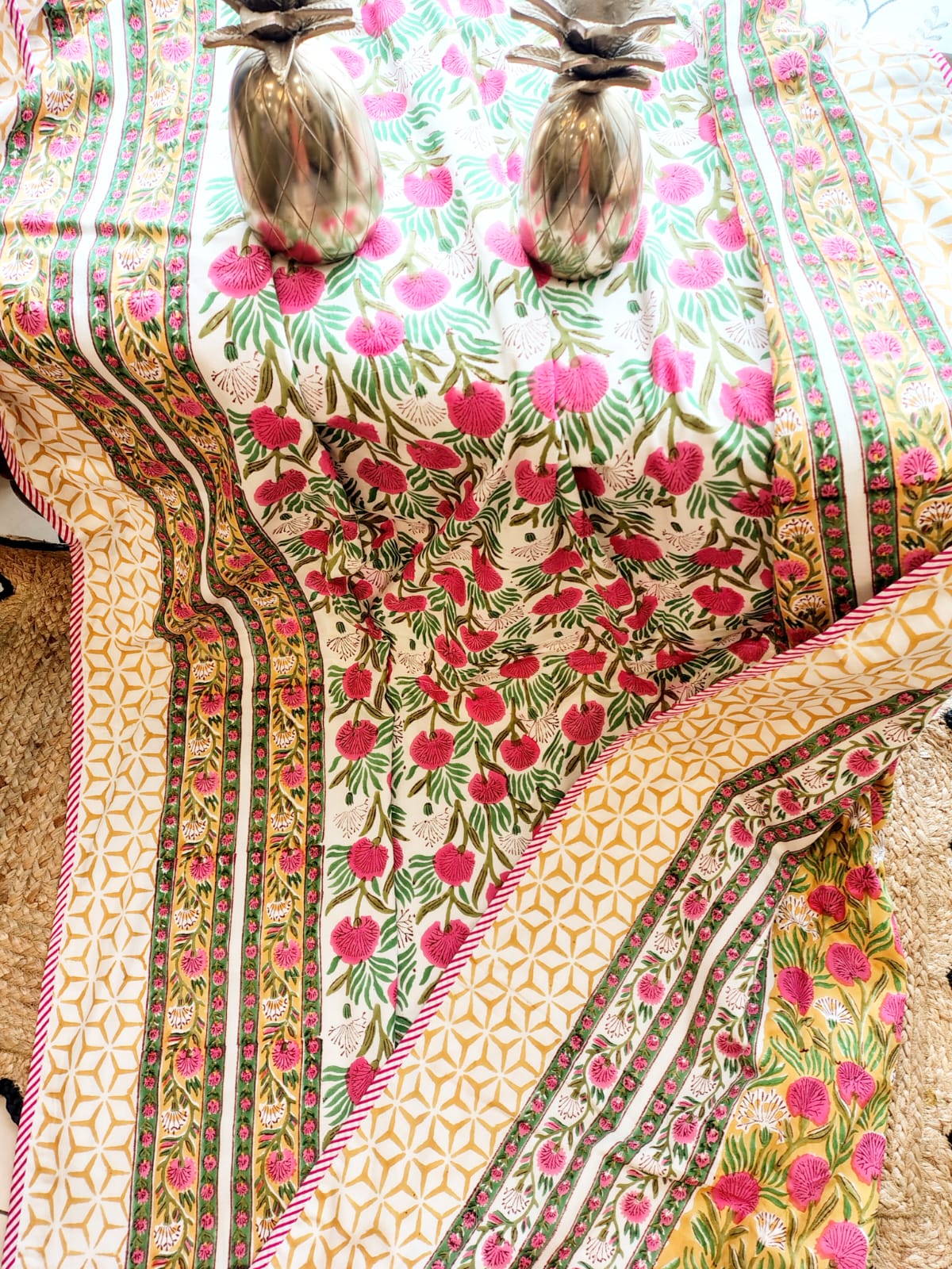 Pink Blossom Hand Block Reversible Dohar