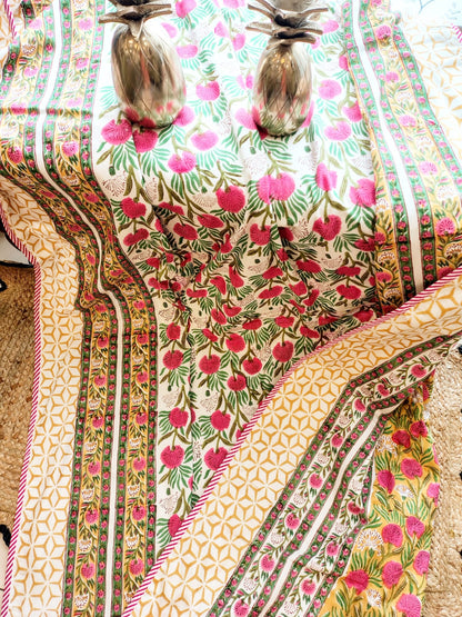 Pink Blossom Hand Block Reversible Dohar