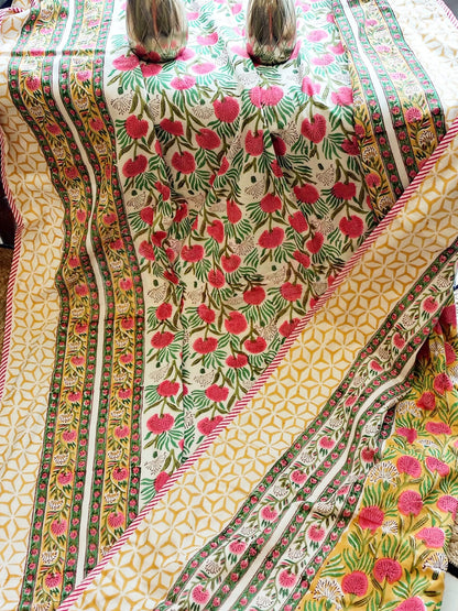 Pink Blossom Hand Block Reversible Dohar