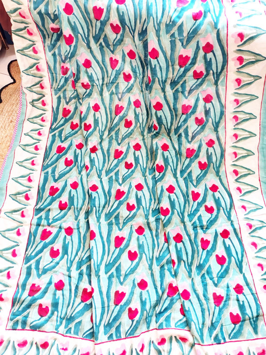Red Tulip Hand Block Reversible Dohar