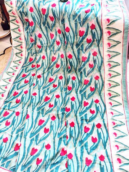 Red Tulip Hand Block Reversible Dohar