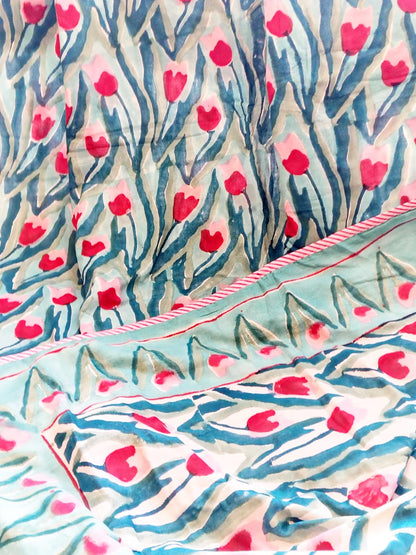 Red Tulip Hand Block Reversible Dohar