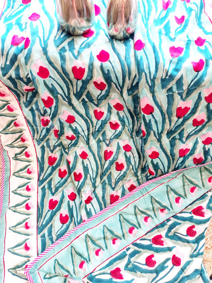 Red Tulip Hand Block Reversible Dohar
