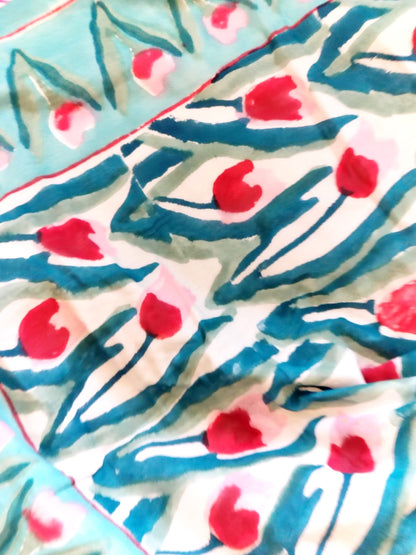 Red Tulip Hand Block Reversible Dohar