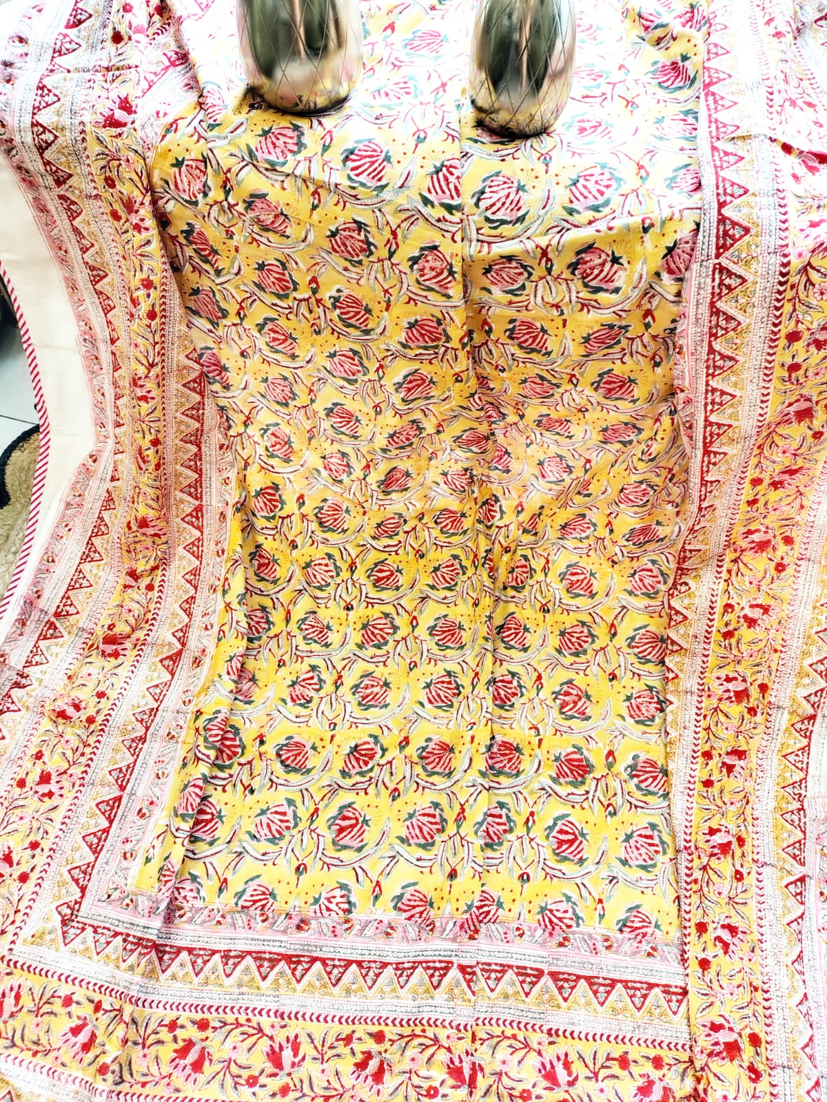 Green Tulip Hand Block Reversible Dohar