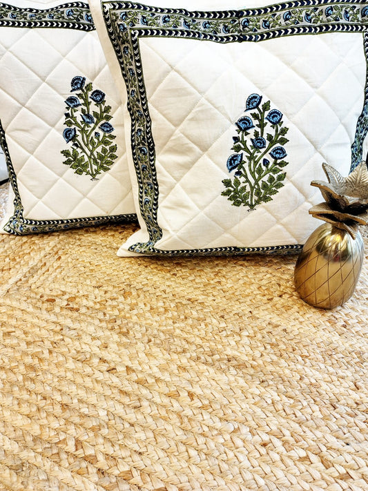 Set of 2 Hand Block Cushion Covers- Quilted