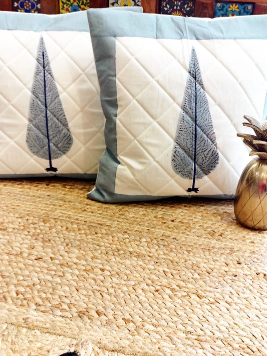 Set of 2 Hand Block Cushion Covers- Quilted