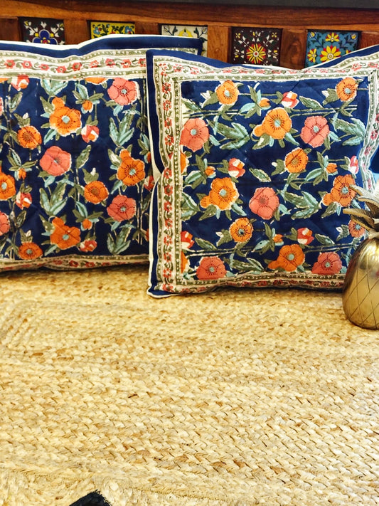 Set of 2 Hand Block Cushion Covers- Quilted