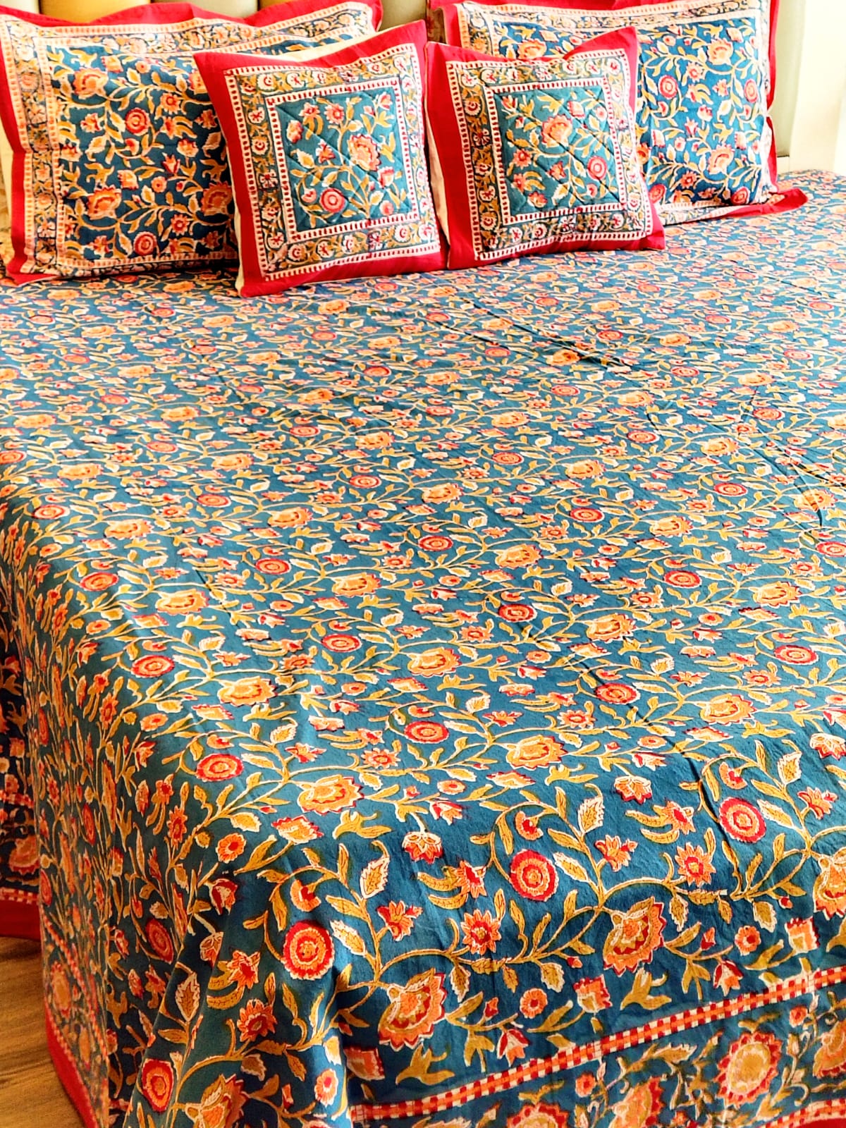 Begum Blue Floral Hand Blocked Wedding Set
