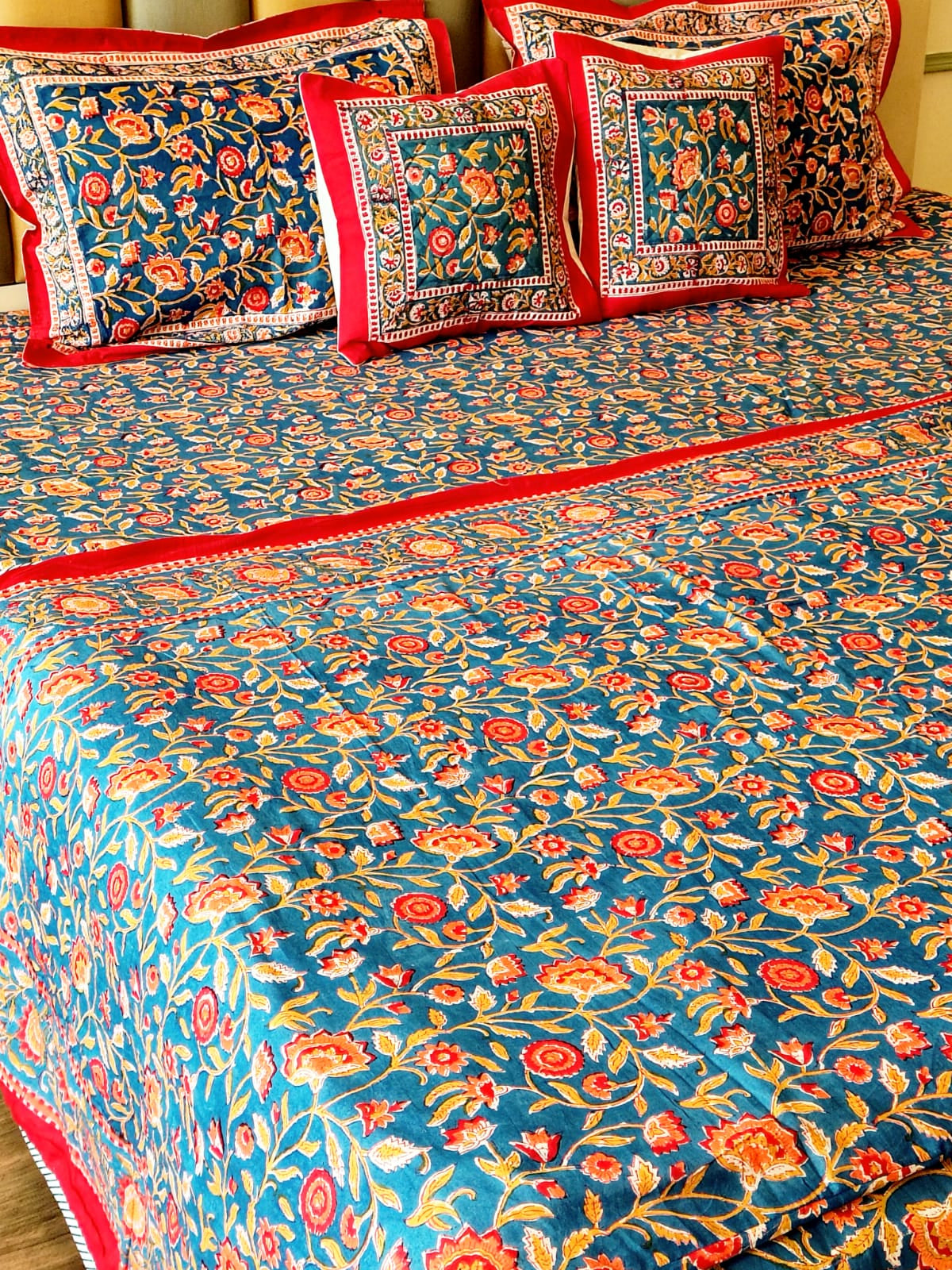Begum Blue Floral Hand Blocked Wedding Set