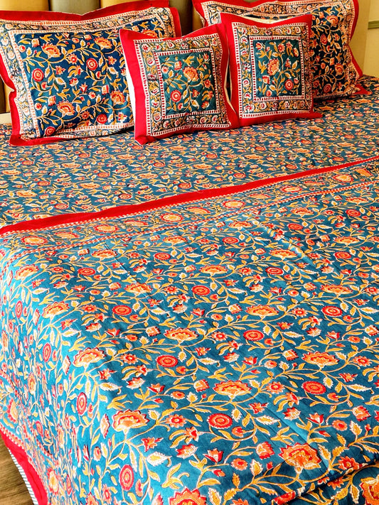 Begum Blue Floral Hand Blocked Wedding Set