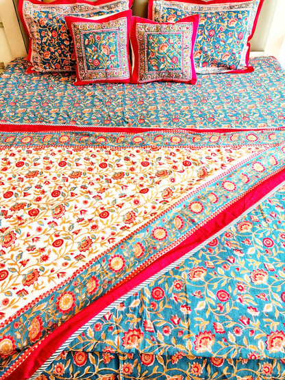 Begum Blue Floral Hand Blocked Wedding Set