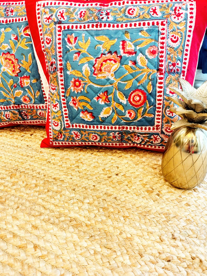 Set of 2 Hand Block Cushion Covers- Quilted